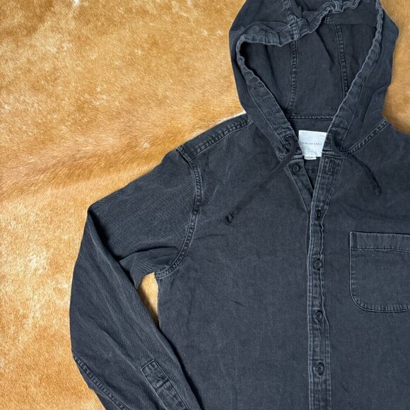 American Eagle Black Button Up Hooded Shirt - Size Small - Picture 3 of 6
